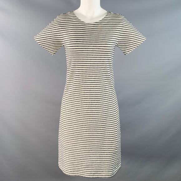 THEORY Size S Adiany B White Navy Linen Cotton Blend Stripe Midi T-Shirt Dress - Picture 1 of 11
